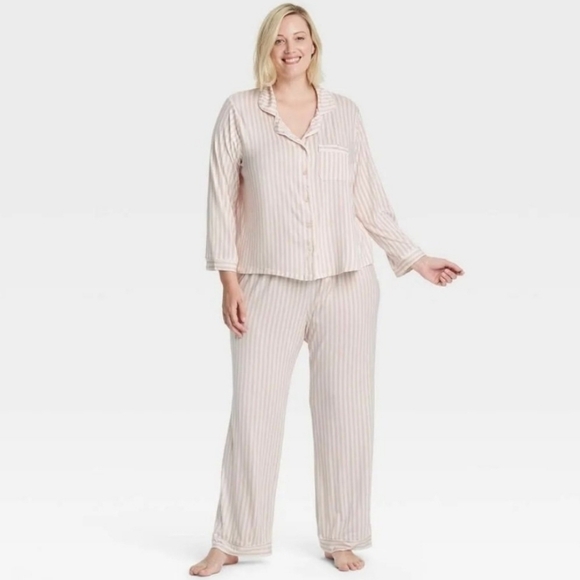stars above Other - Womens STARS ABOVE MODAL 2 Piece Pink & White Striped Pajama Outfit Set
